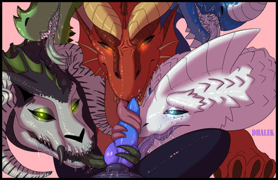 5_heads anthro bedroom_eyes bodily_fluids claws duo fellatio_from_feral female feral first_person_view frill_(anatomy) genital_fluids genitals glowing glowing_eyes horn knot knotted_penis larger_female long_tongue looking_at_viewer male male/female membrane_(anatomy) multi_head narrowed_eyes nude oral penis red_body saliva saliva_on_penis saliva_on_tongue saliva_string scales seductive sex simple_background size_difference smaller_male tongue tongue_around_penis tongue_out tonguejob dhalek dungeons_and_dragons european_mythology greek_mythology hasbro mythology wizards_of_the_coast tiamat_(dnd) tiamat_(god) deity dragon dragon_(dnd) hydra mythological_creature mythological_scalie scalie hi_res