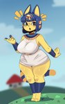 big_breasts big_butt blue_hair breasts butt clothed clothing female fur hair huge_butt looking_at_viewer nipples open_mouth simple_background solo tail thick_thighs wide_hips yellow_body astralc0de animal_crossing nintendo ankha_(animal_crossing) domestic_cat felid feline felis humanoid mammal absurd_res digital_media_(artwork) hi_res