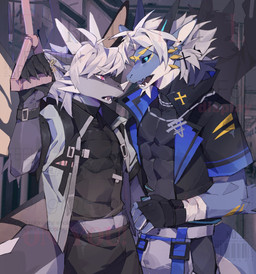 2_horns 3_horns abs anthro barazoku black_sclera blue_body blue_eyes blue_fur curved_horn duo facial_horn fur grey_body grey_fur hair horn male multi_horn muscular muscular_anthro muscular_male nose_horn pink_eyes tail train vehicle white_body white_fur white_hair viosgit mythology ausen dragon furred_dragon furred_scalie mythological_creature mythological_scalie scalie 2022 cover digital_media_(artwork) digital_painting_(artwork) hi_res magazine_cover painting_(artwork)