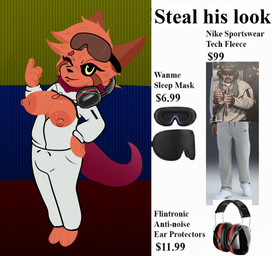 anthro black_sclera blindfold breasts bulge bulge_from_behind clothing clothing_bulge costume dictator duo ear_protection electronics eyemask eyewear flag fur grey_clothing gynomorph headphones intersex male mask meme_shirt neck_tuft nipples one_eye_closed orange_body orange_fur photo sleep_mask smile smiley_face solo_focus sportswear text toony trend trending_pose tuft wink doggasaurio meme_clothing venezuela dogga nicolas_maduro canid canine canis demon domestic_cat felid feline felis human hybrid mammal wolf english_text meme