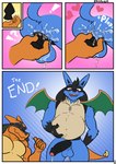 2022 anthro artariem backsack balls belly big_balls big_belly big_penis black_penis blue_balls blue_body blue_fur bodily_fluids buttplug canid canine charizard clothing comic costume cum cum_in_ass cum_inflation cum_inside cum_plugged digital_media_(artwork) duo erection fake_tail fake_wings foreskin fur generation_1_pokemon generation_4_pokemon genital_fluids genitals half-erect hi_res holding_belly horn inflation lucario male male/male mammal musclegut muscular nintendo orange_body outline partially_retracted_foreskin pecs penis plug_(sex_toy) pokemon pokemon_(species) red_eyes reptile scalie sex_toy size_difference wings yellow_balls yellow_chest