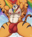 2022 abs absurd_res accessory anthro ara_chibi armpit_hair bandanna barazoku bedroom_eyes biceps big_bulge big_muscles body_hair bulge chest_hair clothing collaboration confetti countershading day detailed_bulge eyebrows facial_hair felid flag flag_(object) frosted_flakes fur happy_trail hi_res holding_flag holding_object huge_bulge huge_muscles kellogg's kerchief lgbt_pride lgbt_pride_month looking_at_viewer low-angle_view male mammal mascot multicolored_bandanna multicolored_kerchief multicolored_neckerchief multicolored_neckwear muscular muscular_anthro muscular_male narrowed_eyes navel neckerchief neckwear nipples obliques outside pantherine pecs pride_color_accessory pride_color_bandanna pride_color_flag pride_color_kerchief pride_color_neckerchief pride_color_neckwear pride_colors pubes rainbow_pride_colors repzzmonster seductive signature six-stripe_rainbow_pride_colors smile solo standing striped_body stripes super_gay thick_thighs thong tiger tony_the_tiger tuft underwear whiskers