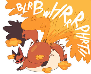 belly belly_expansion big_belly big_butt black_body black_fur black_nose bloated blush bubble_butt butt dipstick_tail expansion eyebrows eyes_closed fart fart_cloud fart_fetish fat_belly female feral fur gas gas_cloud gassy huge_butt hyper hyper_butt markings obese obese_female obese_feral orange_fart_cloud overweight overweight_female overweight_feral red_body red_fur simple_background solo sound_effects swollen swollen_belly tail tail_markings tan_belly tan_body tan_eyebrows tan_fur tremble_spikes white_background kibblekritterz nintendo pokemon canid canine fox generation_8_pokemon mammal nickit pokemon_(species) hi_res