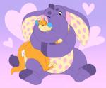 abstract_background ambiguous_gender anthro biped blue_nose duo eyes_closed heart_symbol hug nude one_eye_closed pink_background plushie simple_background smile spots trunk cubi cubi_(characters) cubi_(heffalump) flir_(woozle) animate_inanimate elephant elephantid heffalump living_plushie mammal mustelid musteline proboscidean true_musteline weasel woozle 2017 digital_drawing_(artwork) digital_media_(artwork) hi_res