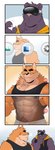 anthro fluffy genitals male male/male muscular nude penis vr_headset x-ray_vision takemoto_arashi otake ray_(takemoto_arashi) canid canine canis domestic_dog felid mammal pantherine 2024 absurd_res comic hi_res sequence