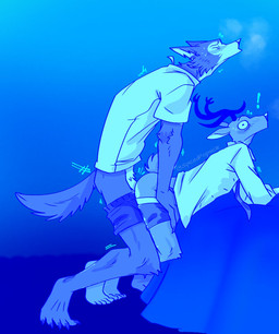 anal anal_penetration anthro bent_over claws closing_eyes clothed clothing duo exclamation_point from_behind_position funny_face looking_pleasured male male/male motio motion_lines partially_clothed penetration sex surprised underwear underwear_down wide_eyed spicedpopsicle beastars legoshi_(beastars) louis_(beastars) canid canine canis deer mammal wolf hi_res