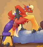 anthro anus backsack balls bed breasts butt butt_grab dildo furniture genitals hand_on_butt imminent_anal imminent_masturbation looking_back lube lube_in_ass nipples penis sex_toy solo catjam_(artist) nintendo pokemon racha_(otterjunk) blaziken generation_3_pokemon pokemon_(species) hi_res