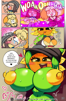 anthro areola big_breasts biped blush bodily_fluids bottomwear breasts clothed clothing eyelashes female flower green_body huge_breasts human_on_anthro interspecies kissing male male/female nipples plant pupils smile sweat text thick_thighs topwear undressing ichduhernz animal_crossing electronic_arts nintendo plants_vs._zombies plants_vs._zombies_heroes popcap_games isabelle_(animal_crossing) solar_flare_(pvz) canid canine canis domestic_dog elemental_creature flora_fauna flower_creature human mammal shih_tzu sunflower_(pvz) toy_dog 2025 absurd_res english_text hi_res