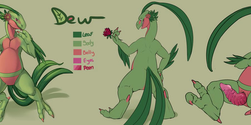 animal_genitalia anthro erection flower front_view genital_slit genitals green_background green_body holding_flower holding_object leaf leaf_hair leaf_tail male male_anthro nude nude_anthro nude_male open_mouth penis pink_body pink_eyes pink_penis plant plant_hair pseudo_hair rear_view simple_background solo standing tail teeth tongue tongue_out mintyderg nintendo pokemon dew_(deessel) generation_3_pokemon grovyle pokemon_(species) 2018 hi_res model_sheet