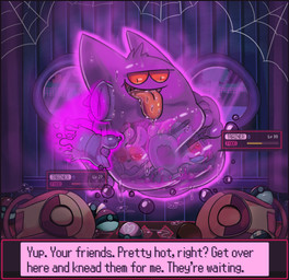 ambiguous_gender anthro backpack belly big_belly biped bodily_fluids detailed_background dialogue drooling first_person_view fur gameplay_mechanics gender_symbol glistening glowing glowing_eyes group gui health_bar heart_eyes heart_symbol hypnosis internal level_number love_ball male_symbol mind_control nude number open_mouth overweight pokeball red_eyes ringed_eyes saliva spider_web standard_pokeball status_effect stomach_acid sweat symbol text text_box vore window koalarobot_(artist) nintendo pokemon generation_1_pokemon gengar ghost koala lagomorph leporid mammal marsupial pokemon_(species) rabbit spirit vombatiform 2020 digital_drawing_(artwork) digital_media_(artwork) english_text hi_res story story_in_description