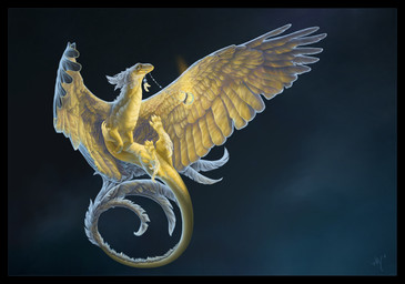 ambiguous_gender black_border border claws countershading feathered_wings feathers feral flying gradient_background lamp lantern mouth_hold pawpads scales simple_background solo tail white_body white_feathers wings yellow_body yellow_countershading yellow_eyes yellow_feathers yellow_pawpads yellow_scales novawuff european_mythology mythology dragon feathered_dragon feathered_scalie mythological_creature mythological_scalie scalie western_dragon 2011 absurd_res hi_res