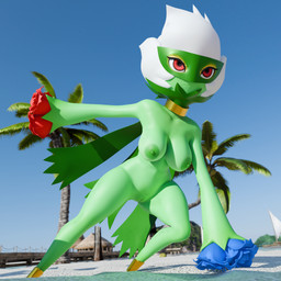areola beach bent_over big_areola big_breasts breasts cape cape_only clothing eyelashes female fighting_pose flower flower_(anatomy) flower_hair front_view genitals green_body hair looking_away mask mostly_nude neck_ring nipples outdoor_nudity palm_tree plant plant_hair pose pseudo_hair red_eyes sand serious short_stack sky solo tree vulva white_hair wide_hips lorded plantpenetrator_(modeler) nintendo pokemon elemental_creature elemental_humanoid flora_fauna flower_creature generation_4_pokemon humanoid plant_humanoid pokemon_(species) roserade 3d_(artwork) absurd_res digital_media_(artwork) hi_res