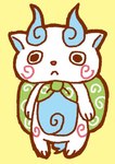 3_fingers 3_toes anthro blue_body blue_fur feet fingers fur male serious simple_background solo tail toes white_body white_fur yellow_background 8rapeco_kirin level-5 yo-kai_watch komasan domestic_cat felid feline felis mammal 2014