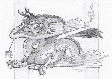 antlers female genitals horn long_neck tea_bag vulva wings kimeramao mythology endiu dragon dragon_taur long_neck_taur long_taur mammal mythological_creature mythological_scalie scalie taur 2025 absurd_res hi_res traditional_media_(artwork) nonbinary_(lore)