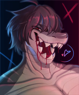 anthro blood bodily_fluids fangs gift grin male scar smile solo teeth edbes6 aquatic fish shark absurd_res hi_res