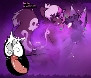 5_fingers anthro aphrodisiac aphrodisiac_breath aphrodisiac_gas black_hair bodily_fluids butt butt_grab cervical_contact conjoined_speech_bubble cum cum_in_uterus cum_in_vagina cum_inside dominant dominant_female duo ear_piercing eye_contact eyebrow_through_hair eyebrows eyewear female fingers from_front_position genital_fluids genitals glasses good_boy green_eyes hair hand_on_butt hearing_aid interspecies looking_at_another lotus_position male male/female markings open_mouth penetration penile penile_penetration penis penis_in_vagina pheromones piercing purple_smoke round_glasses sex skull_(marking) smile smoke smoke_from_mouth speech_bubble submissive submissive_male tail tail_markings text translucent translucent_hair uterus vaginal vaginal_penetration wearing_glasses white_hair white_markings mewgle echo_(mewgle) vivian_(mewgle) bat mammal mephitid skunk 2025 dated english_text hi_res signature