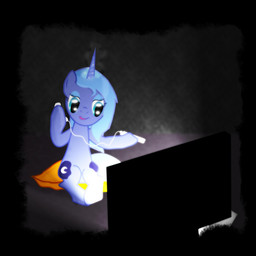 anthro big_eyes biped blue_body blue_eyeshadow blue_fur controller cushion cutie_mark dark detailed_background electronics eyelashes eyeshadow female front_view fur game_controller gaming holding_controller holding_object horn makeup nintendo_controller nude playing_video_game sitting smile solo teal_eyes television toony wii_nunchuk wii_remote unknown_artist friendship_is_magic hasbro my_little_pony mythology nintendo wii princess_luna_(mlp) equid equine felid mammal mythological_creature mythological_equine unicorn 1:1 cool_colors