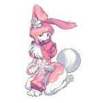 accessory anthro clothed clothing female flower flower_in_hair hair hair_accessory plant scut_tail short_tail simple_background solo tail white_background zocehuy onegai_my_melody sanrio my_melody lagomorph leporid mammal rabbit hi_res