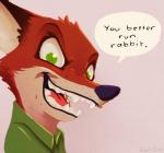 2016 anthro canid canine clothed clothing disney english_text eric_schwartz fox fur male mammal nick_wilde red_body red_fox red_fur rockbottomfeeder solo teeth text true_fox zootopia