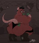 anthro belly big_butt brown_body butt clothing facial_hair male money mustache overweight overweight_male solo stripper underwear chonkymouse mammal murid murine rat rodent 2024 absurd_res hi_res