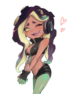 biped blush bottomwear breasts clothed clothing cropped_jacket dark_body dark_skin electronics eyebrows eyelashes female fingerless_gloves fully_clothed gloves green_eyes hair handwear happy headphones heart_symbol inner_boob jacket leggings legwear long_hair looking_at_viewer markings medium_breasts mole_(marking) one_eye_closed open_mouth open_smile pseudo_hair shorts simple_background smile smiling_at_viewer solo suction_cup teeth tentacle_hair tentacles tongue topwear white_background wink winking_at_viewer zipper myaka nintendo splatoon marina_(splatoon) animal_humanoid aquatic aquatic_humanoid cephalopod cephalopod_humanoid humanoid mollusk mollusk_humanoid octarian octoling 2017 portrait source_request three-quarter_portrait unavailable_at_source