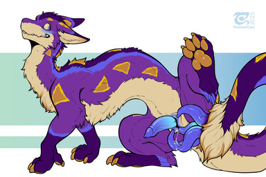 animal_genitalia blue_eyes blush claws countershade_torso countershading erection feet feral finger_claws fur genital_slit genitals gloves_(marking) leg_markings long_neck male markings pawpads paws penis purple_body purple_fur quadruped smile socks_(marking) solo tail teeth toe_claws toes yellow_pawpads thesecretcave mythology arrox dragon mythological_creature mythological_scalie scalie 2025 3:2 dated digital_drawing_(artwork) digital_media_(artwork) hi_res watermark