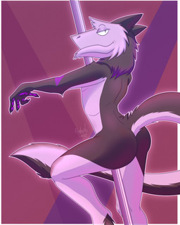 anthro black_body butt dancing fur grey_body hair looking_back male nude pole pole_dancing presenting simple_background smile solo stripper stripper_pole tail white_body polt.avi eather sergal 2021 absurd_res digital_drawing_(artwork) digital_media_(artwork) hi_res signature watermark