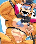 abs anthro biceps clothing ear_piercing fur hat headgear headwear machine male muscular muscular_anthro muscular_male nude open_mouth orange_body pecs piercing smile solo makota_toh miauarf five_nights_at_freddy's five_nights_at_freddy's:_security_breach scottgames steel_wool_studios glamrock_freddy animatronic bear mammal robot ursine 2021 5:6 digital_media_(artwork) hi_res