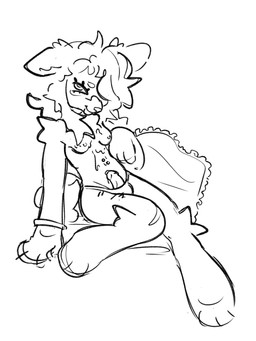 anthro bodily_fluids breasts cum cum_on_chest genital_fluids genitals herm intersex jaxx_(xxpuppyprincess) nipple_piercing nipples penis piercing pose solo xxpuppyprincess canid canine mammal absurd_res hi_res sketch_page