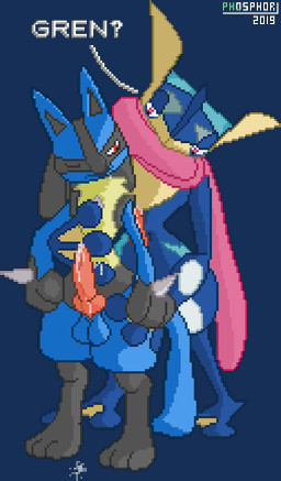 animal_genitalia animal_penis anthro balls blue_body blue_fur bodily_fluids canine_genitalia canine_penis cum cum_on_ground dialogue duo erection feet foreplay fur genital_fluids genitals hug hugging_another hugging_from_behind interspecies knot leaking male male/male ninja nude one_eye_closed penis precum red_eyes sex simple_background standing text tongue tongue_out transparent_background warrior conditional_dnp phosaggro nintendo pokemon amphibian canid canine generation_4_pokemon generation_6_pokemon greninja lucario mammal pokemon_(species) 2019 alpha_channel dated digital_media_(artwork) english_text hi_res pixel_(artwork) watermark