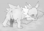 ambiguous_gender anus backsack balls blush butt disembodied_hand duo erection feral genitals handjob male male/ambiguous penile penis sex solo_focus okunawa nintendo pokemon eeveelution generation_1_pokemon jolteon pokemon_(species) greyscale monochrome