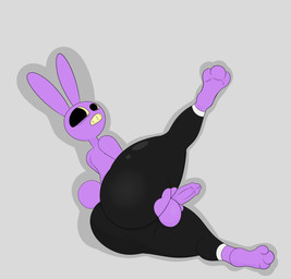 anthro balls big_butt big_eyes black_eyes butt clothing ears_up erection genitals looking_at_viewer male one_leg_on_ground one_leg_up penis purple_balls purple_body purple_ears purple_feet purple_head purple_penis purple_tail raised_leg small_penis solo tail torn_clothing wardrobe_malfunction alpog21_(artist) glitch_productions the_amazing_digital_circus jax_(tadc) lagomorph leporid mammal rabbit hi_res