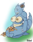 ambiguous_gender anthro anthrofied b-intend big_breasts breasts brown_nipples curvy_figure eyes_closed female generation_1_pokemon group hi_res larger_female mature_anthro mature_female nidoqueen nintendo nipples nude outdoor_nudity outside paras pokemon pokemon_(species) sitting size_difference smaller_ambiguous thick_thighs trio voluptuous wide_hips