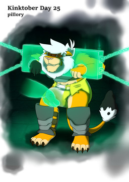 anthro blush bodily_fluids bound diaper disembodied_hand embarrased_horny embarrassed erection erection_in_diaper genital_fluids ghost_hand hands_tied male restraints rubbing_diaper solo stocks unclean_diaper urine used_diaper wet_diaper leoniro_the_inklion ghost inklion spirit absurd_res hi_res