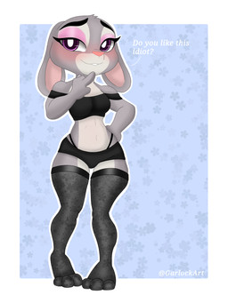 3_toes anthro bedroom_eyes biped black_eyebrows blue_background blush border bottomwear breasts buckteeth clothed clothing countershade_face countershade_fur countershade_legs countershade_torso countershading crop_top eyebrows eyelashes eyeshadow feet female fingers floppy_ears floral_background flower front_view fur gesture grey_body grey_fur hand_gesture hand_on_hip hotpants legwear long_ears looking_at_viewer lop_ears makeup narrowed_eyes navel outline outside_border pink_eyeshadow pink_nose plant plantigrade pupils purple_eyes seductive shirt shorts simple_background small_breasts small_waist smile smiling_at_viewer solo standing stockings talking_to_viewer teeth text thong_straps toes topwear twitter_handle white_border white_outline white_pupils garlockart disney zootopia judy_hopps european_rabbit lagomorph leporid mammal oryctolagus rabbit 2023 3:4 artist_name english_text hi_res shaded
