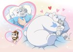 anthro bed bedding blanket blush cuddling fur furniture grey_body grey_fur growing_up heart_symbol male male/male nude sleeping smile white_body white_fur young young_anthro takataka anothereidos_of_dragon_vein_r patty_(anothereidos_r) theodor_(anothereidos_r) canid canine canis mammal wolf yeti