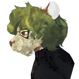 anthro black_clothing black_topwear chest_tuft clothed clothing eyewear fur glasses green_hair hair male mouth_closed orange_eyes rectangular_glasses short_hair side_view simple_background simulated_traditional_(artwork) solo tan_body tan_fur topwear tuft whiskers white_background lionfloof felid lion mammal pantherine 1:1 collage_(artwork) hi_res
