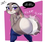 2023 absurd_res anthro ass_clapping bedroom_eyes bent_over big_butt breasts butt disney english_text exclamation_point female hi_res huge_butt judy_hopps lagomorph leporid looking_at_viewer looking_back mammal mostly_nude multicolored_body narrowed_eyes onomatopoeia purple_eyes rabbit seductive side_boob smile solo sound_effects speech_bubble text thick_thighs two_tone_body za_barro zootopia