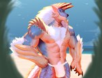 abs anthro asian_clothing biceps blue_body body_hair bulge chest_hair claws clothed clothing east_asian_clothing fundoshi fundoshi_only happy_trail japanese_clothing male muscular muscular_anthro muscular_male navel nipples pecs scales solo tail topless underwear underwear_only ruinfish capcom monster_hunter fanged_wyvern scalie zinogre 2021 hi_res