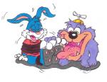 3_toes anthro blush bodily_fluids crying duo eyes_closed feet foot_fetish foot_lick foot_play laugh licking male paws simple_background tears tickling toes tongue tongue_out white_background knightrayjack tiny_toon_adventures warner_brothers buster_bunny dizzy_devil 2013 signature