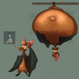 3_toes antenna_wire belly belly_expansion big_belly biped bipedal_feral bloated bodily_fluids brown_body brown_fur clenched_teeth expansion fangs feet feral fur glance green_body grey_ears grey_feet grey_wings hair hanging_by_feet hanging_upside_down huge_belly hyper hyper_belly idea inflated_belly inflation leaf_nose lines_drawn looking_at_own_belly looking_at_viewer looking_down looking_down_at_belly looking_down_at_self male membrane_(anatomy) membranous_wings morbidly_obese morbidly_obese_feral morbidly_obese_male motion_lines multicolored_body multicolored_fur navel navel_popping nervous nervous_sweat obese obese_feral obese_male open_mouth outie_navel overweight overweight_feral overweight_male pear-shaped_figure pink_inner_ear red_eyes rumbling_stomach sharp_teeth sloshing_belly smile smiling_at_viewer snaggle_teeth snout solo standing sweat tan_belly tan_body tan_fur tan_hair teeth toes toony two_tone_body two_tone_fur upside_down wavy_mouth wavy_smile wide_eyed wide_hips wings wire worried worried_face worried_look yellow_sclera scudmum ferngully batty_koda bat mammal megabat 1:1 2024 colored colored_sketch digital_drawing_(artwork) digital_media_(artwork) hi_res reference_image shaded sketch