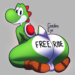 anthro backsack balls big_butt body_writing butt clothing footwear genitals grey_background kneeling looking_at_viewer looking_back looking_back_at_viewer male markings non-mammal_balls on_ground presenting presenting_hindquarters saddle shoes simple_background smile solo text thick_thighs writing_on_butt golde mario_bros nintendo yoshi_(character) dinosaur green_yoshi prehistoric_species reptile scalie yoshi 1:1 digital_media_(artwork) english_text hi_res