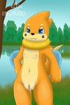 blue_eyes bodily_fluids breasts clitoris cum cum_in_pussy cum_inside female feral forest fur genital_fluids genitals jungle looking_at_viewer navel orange_body orange_fur plant pussy sea smile solo tree vaginal_fluids water silavos nintendo pokemon buizel generation_4_pokemon mammal pokemon_(species) 2:3 hi_res watermark