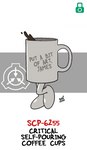 ambiguous_gender armless beverage biped black_text coffee coffee_mug featureless_feet feet front_view green_lock_symbol grey_text liquid lock_symbol logo red_text simple_background solo text text_on_container text_on_mug walking white_background zal-cryptid scp_foundation animate_inanimate scp-6255-1 2022 artist_name character_name colored dated digital_drawing_(artwork) digital_media_(artwork) english_text full-length_portrait hi_res portrait signature