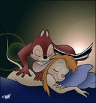 anthro bed bite black_nose brown_body brown_fur buckteeth chip_'n_dale_rescue_rangers chip_(disney) chipmunk chris_fischer digital_media_(artwork) disney duo ear_bite ear_nom ears_up eyelashes eyes_closed female fur furniture gadget_hackwrench ground_squirrel hair low_res lying male male/female mammal markings massage mouse murid murine nom nude on_front orange_hair pink_nose relaxing rodent romantic romantic_couple sciurid simple_background striped_markings striped_tail stripes tail tail_markings teeth