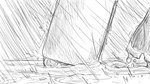 16:9 ambiguous_gender animal_crossing boots clothed clothing dragonweirdo footwear greyscale hi_res luggage monochrome mud nintendo olivia_(animal_crossing) raining shoes solo storm wet widescreen