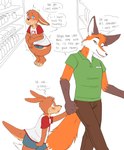 age_difference anthro creepy_smile duo fur hand_holding male male/male orange_body orange_fur smile store text thought_bubble work_uniform young young_anthro sleepytoy siwilli canid canine fox kangaroo macropod mammal marsupial absurd_res english_text hi_res