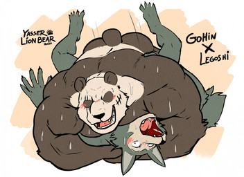 anal anal_penetration anthro back_muscles biceps big_dom_small_sub big_muscles blush bodily_fluids butt claws dominant duo from_front_position larger_male male male/male mating_press motion_lines muscular muscular_male nude open_mouth penetration penile penile_penetration penis_in_ass scar sex size_difference sweat tail yasser beastars gouhin_(beastars) legoshi_(beastars) bear canid canine canis giant_panda mammal wolf 2026 hi_res