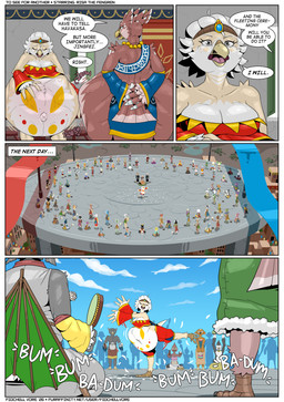 after_vore anthro beak belly big_belly female female_pred group male male_prey overweight speech_bubble text vore fidchellvore avian 2026 comic digital_media_(artwork) english_text