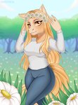 5_fingers amber_eyes anthro breasts day detailed_background eyebrows eyelashes female fingers looking_at_viewer outside sky smile solo dihenna1 diana_(kyotoleopard) equid equine horse mammal absurd_res hi_res